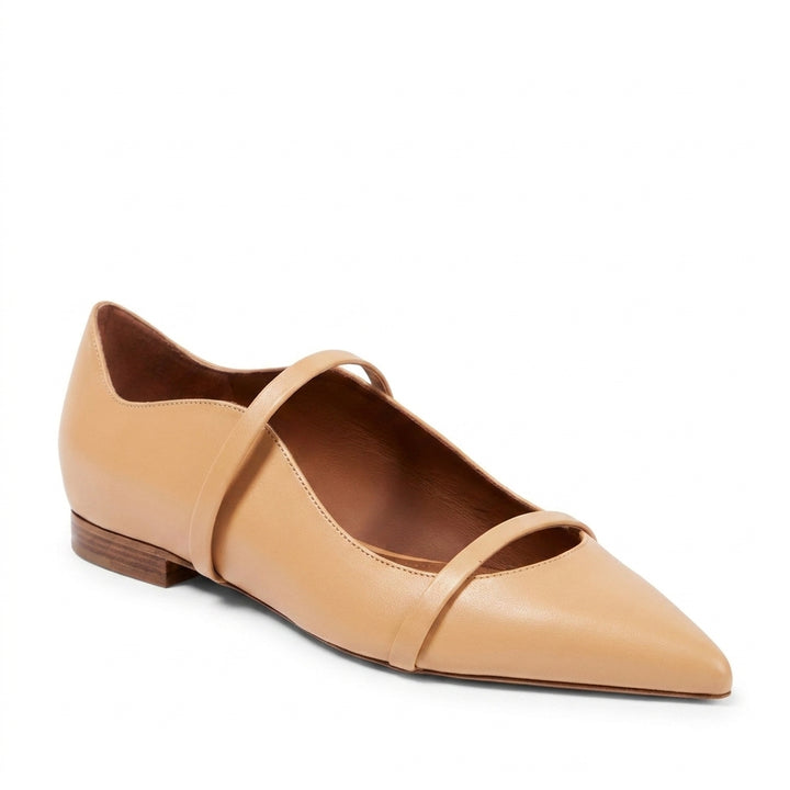 Tan Odette Double-Strap Flats, side profile