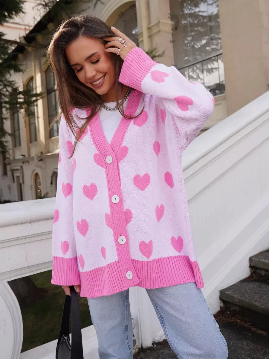 Aurora Heart Loose Fit Cardigan - London Lake