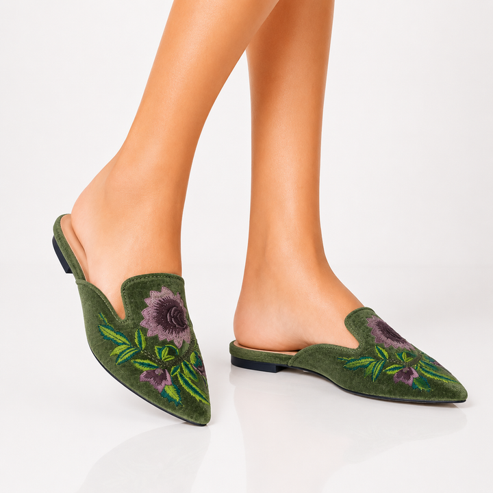 Sabrina Floral Velvet Mules