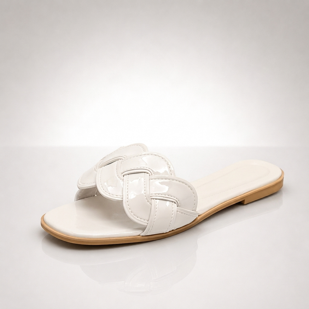 White Natalie woven sandal, side profile