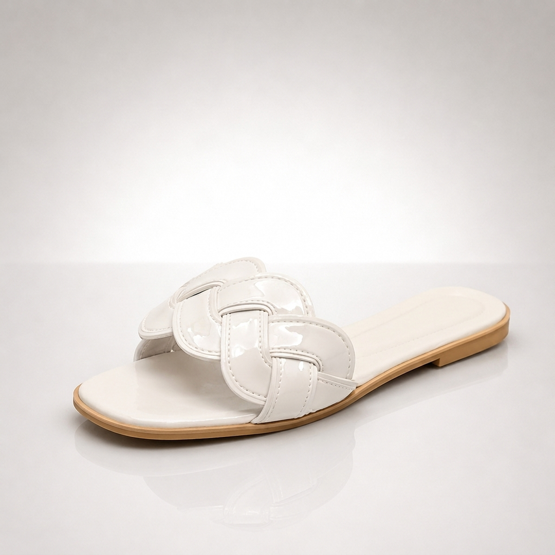 White Natalie woven sandal, side profile